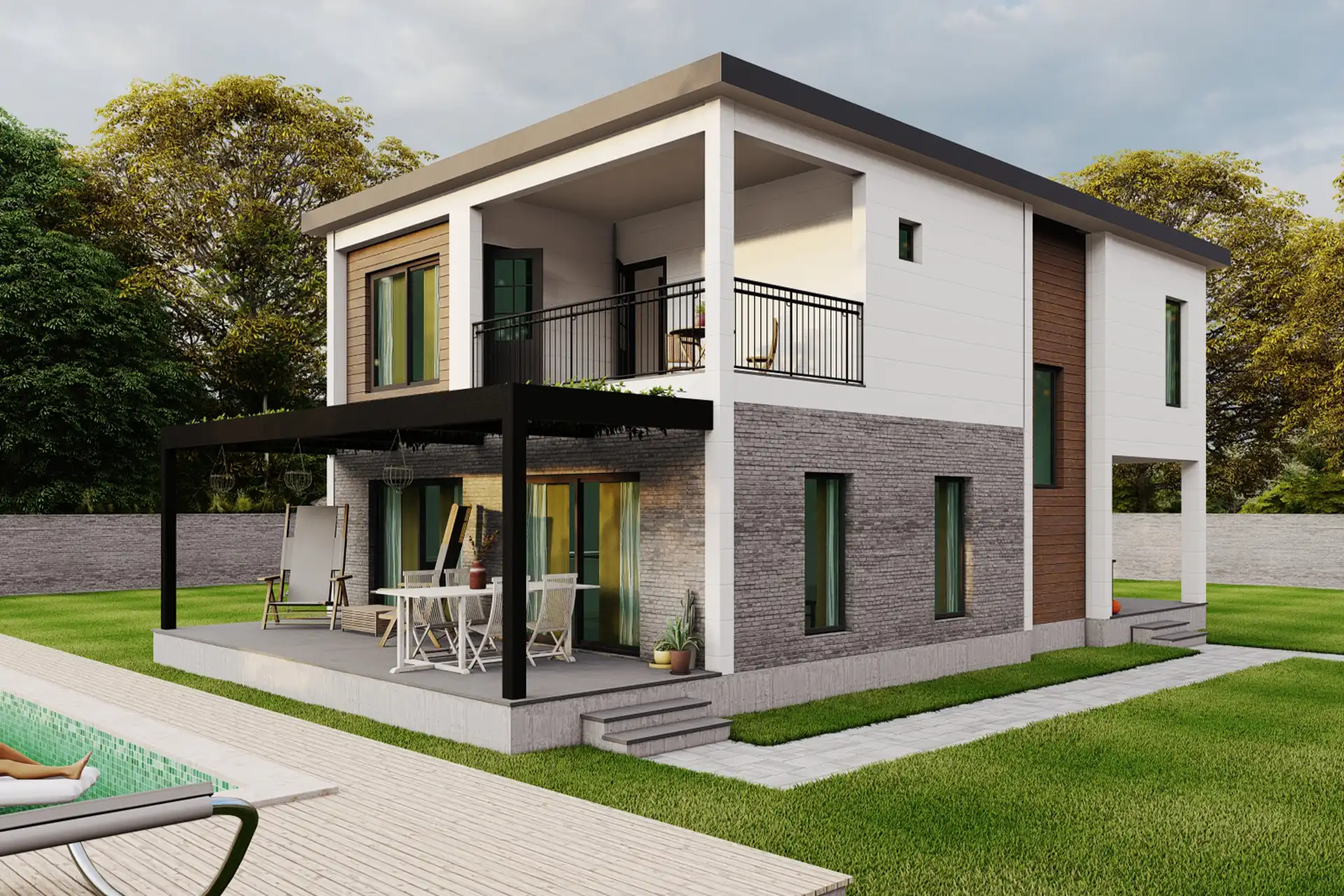 3+1 Çift Kat Tuğla Desen+Ahşap
